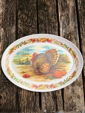 Brookpark Melamine Thanksgiving Turkey Serving Platter #1521 Oval Tray 21" x 15"
